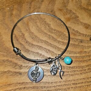 Music Treble Clef Shine Inspirational Expandable Charm Bangle Bracelet Silver